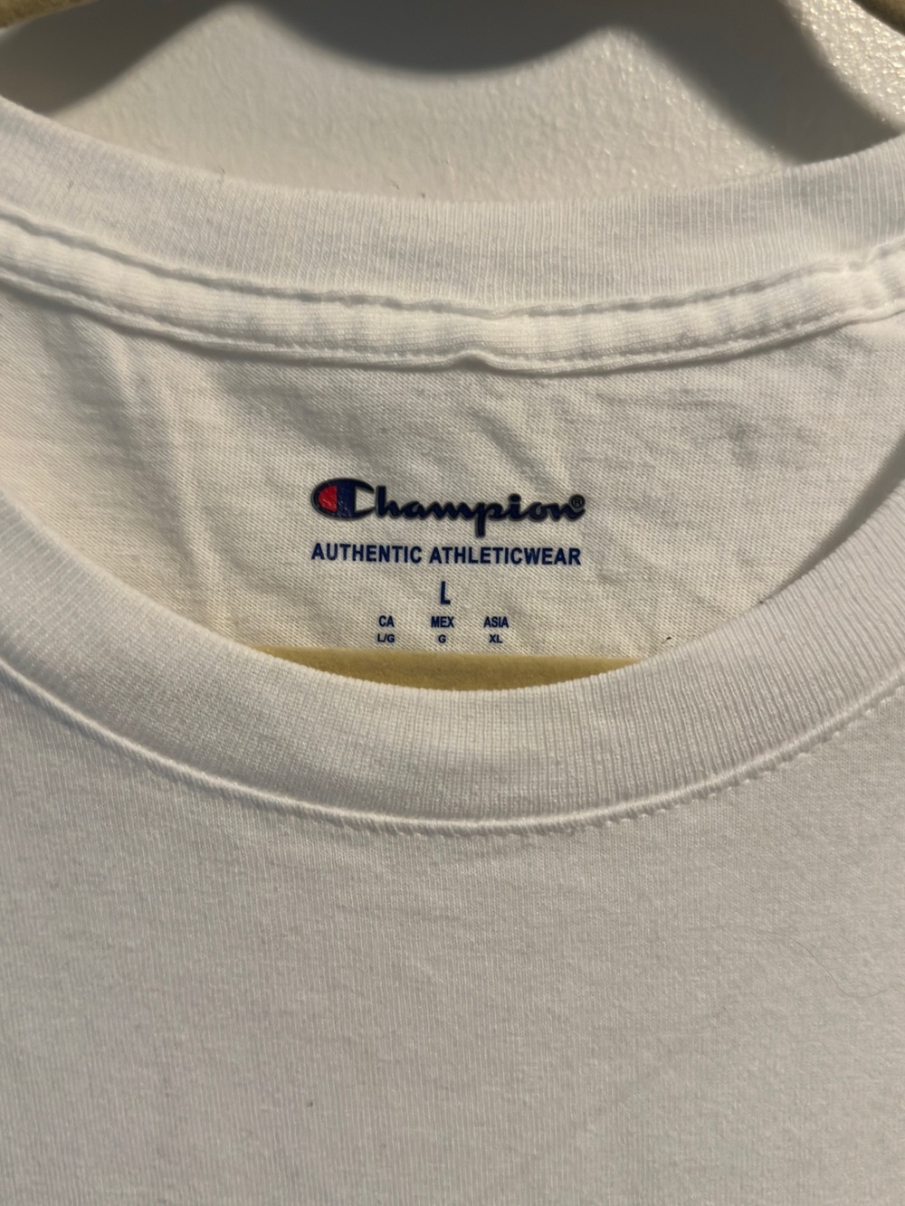 Champion White Tee with Red & Navy Logo - Picture 3 of 4
